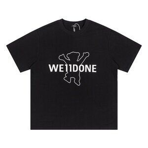 We11done Bear Print Letter Black Short-Sleeved Shirt